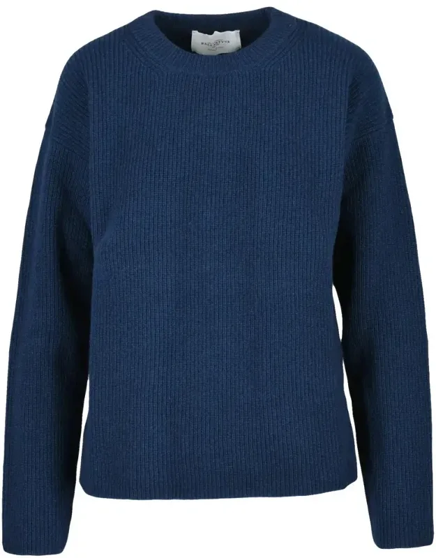Ribbed Sweater - 100% Wool, Classic Crew Neck