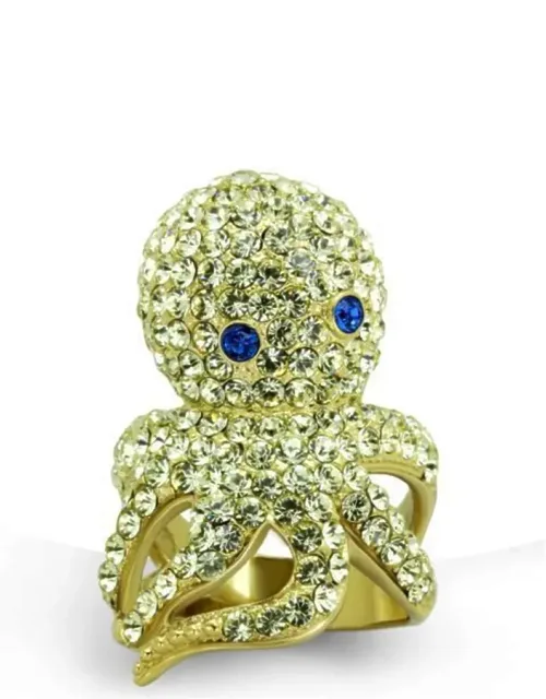 Ip Gold Stainless Steel Ring With Top Grade Crystal And Multi Color