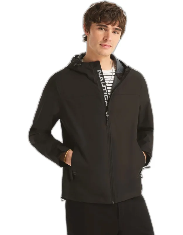 Nautica Packable Seam-sealed Jacket With Adjustable Drawcord Hood And Zip Pockets