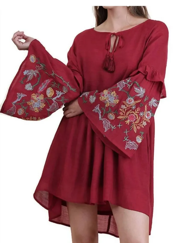 Ruffled Embroidered Keyhole Dress