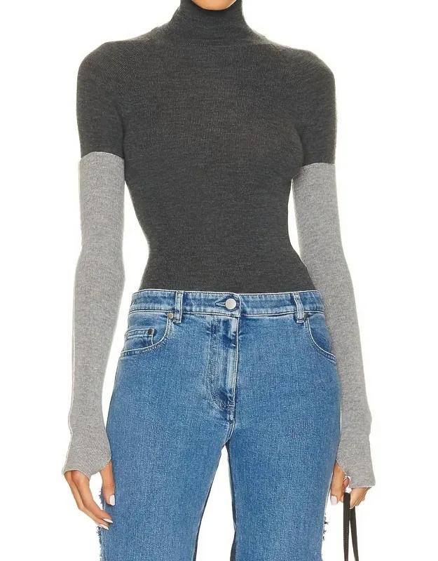 Combo Sleeve Turtleneck Sweater