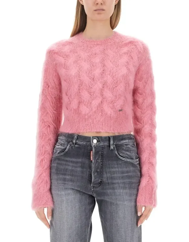 Textured Cable Knit Cropped Sweater