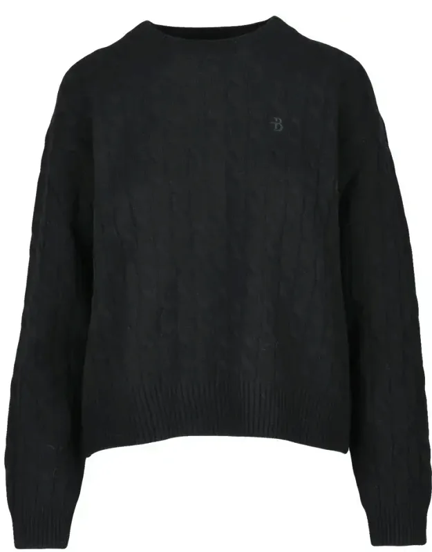 Crew Neck Sweater - Textured Cable Knit, Ribbed Cuffs And Hem