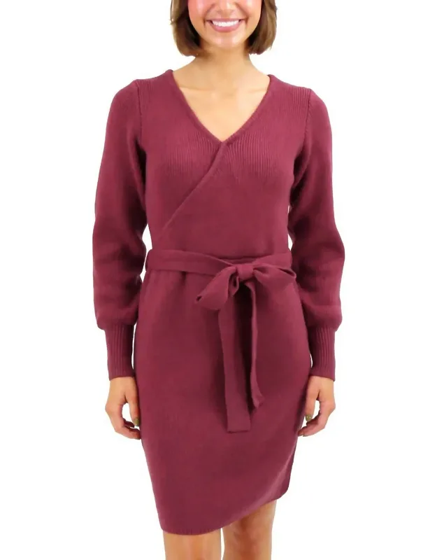 Faux Wrap Sweater Dress
