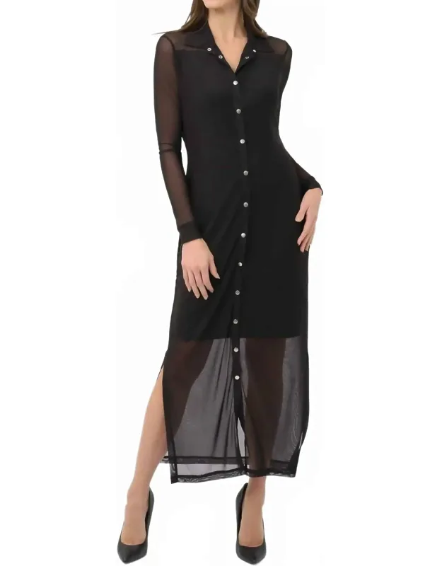 Mesh Overlay Shirt Dress