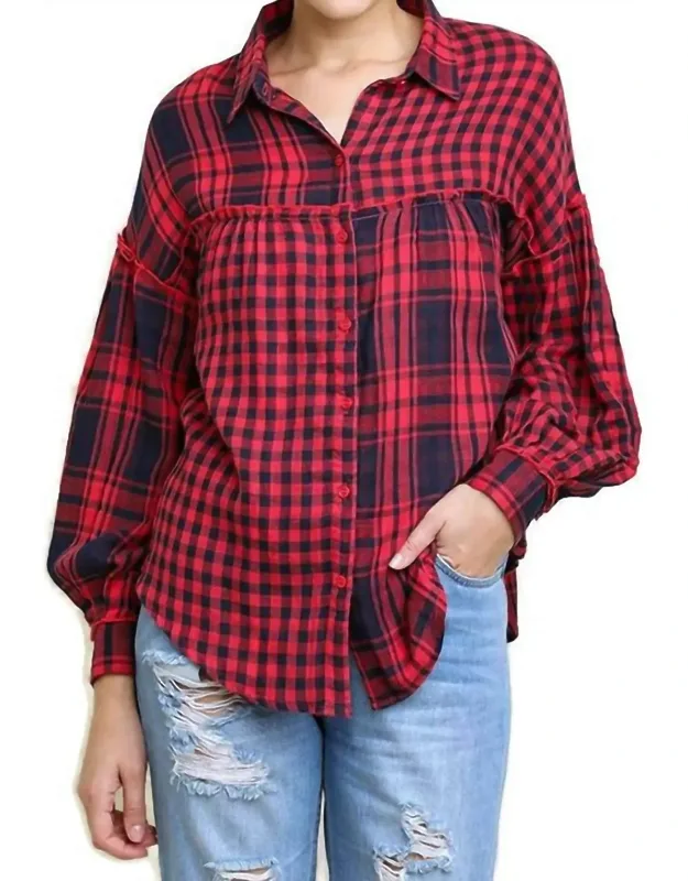 Plaid And Checkered Button-up Top