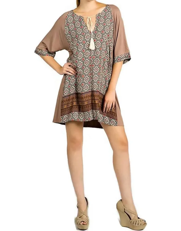 Mixed Print Tassel Tie Dress