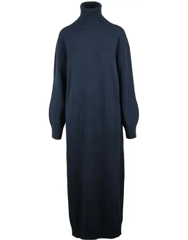 Long Knit Dress - High-neck Design, Enveloping Cut