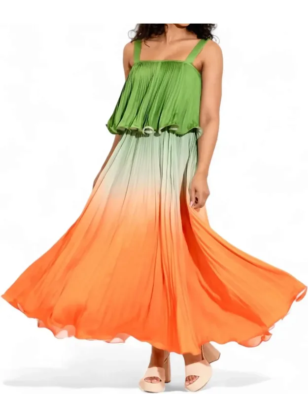 Samantha Dress In Ombre With Wire Ruffle Detailing And Square Neckline