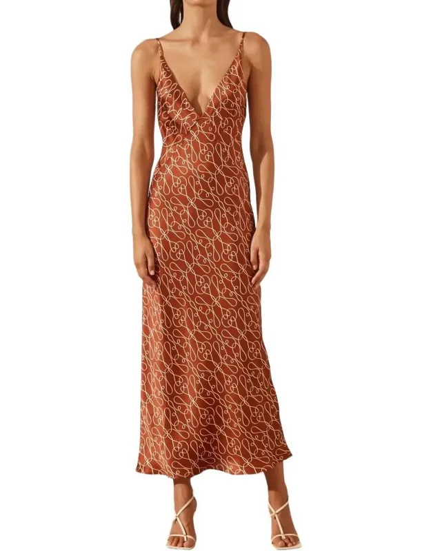 Silk Plunged Slip Midi Dress