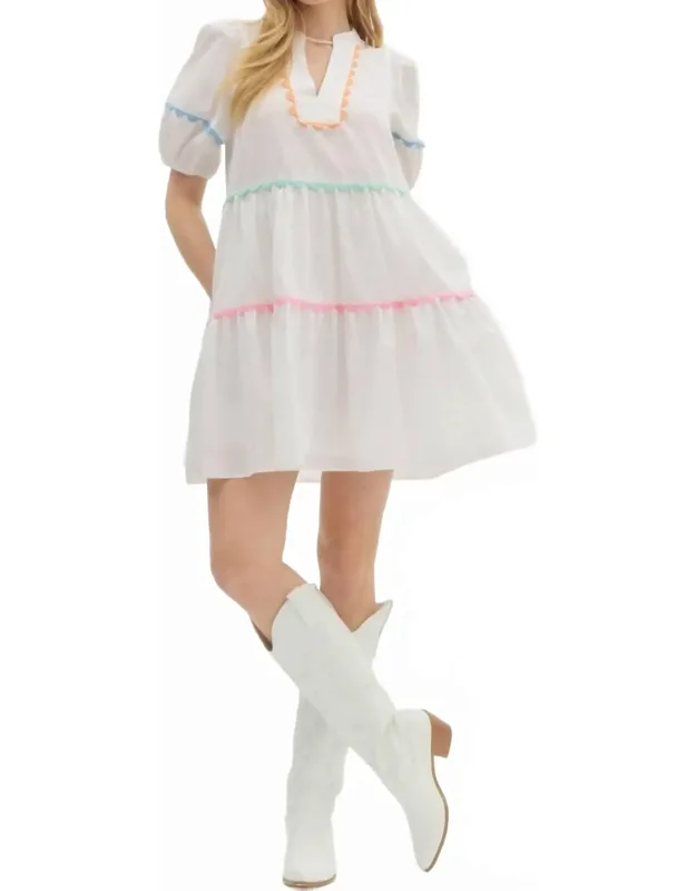Caroline Mini Dress With Short Lantern Sleeves And A-line Silhouette