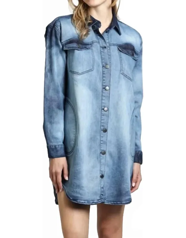 Acid Wash Denim Snap Up Shirt Dress