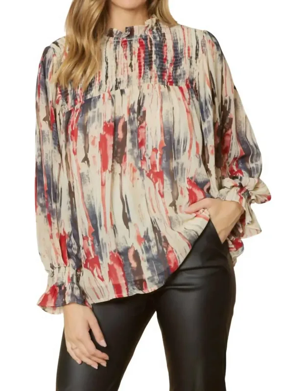 Abstract Bubble Sleeve Blouse