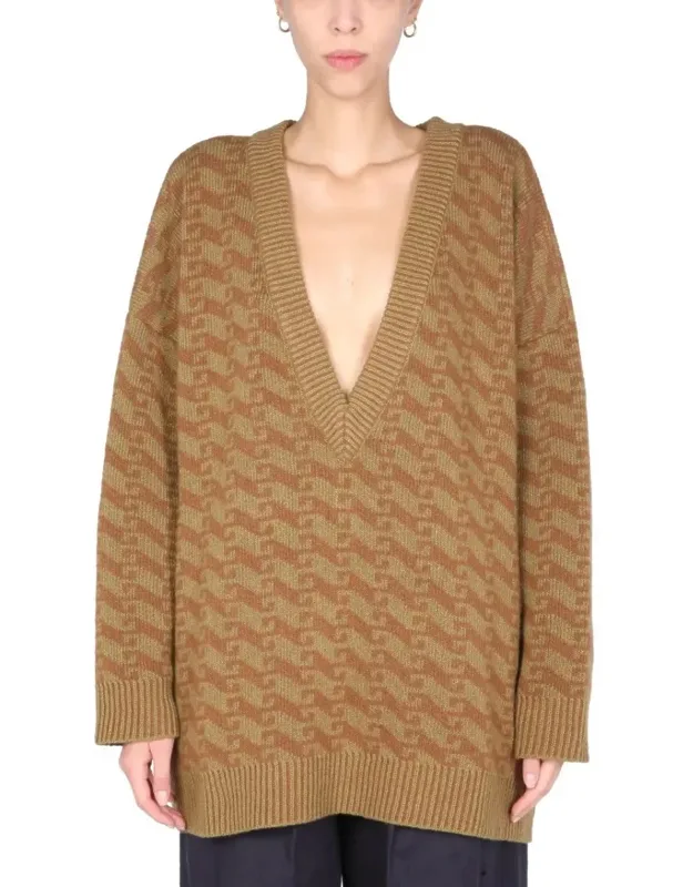 V-neck Jacquard Sweater