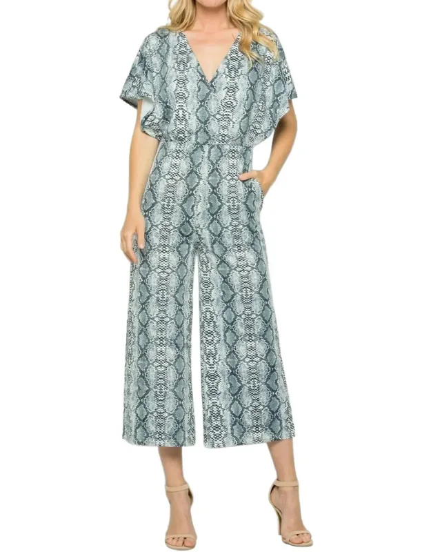 Snake Print Surplice Jumpsuit
