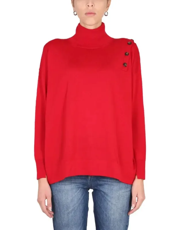 _loose-fitting Turtleneck Shirt With High Neck And Shoulder Button Detail_