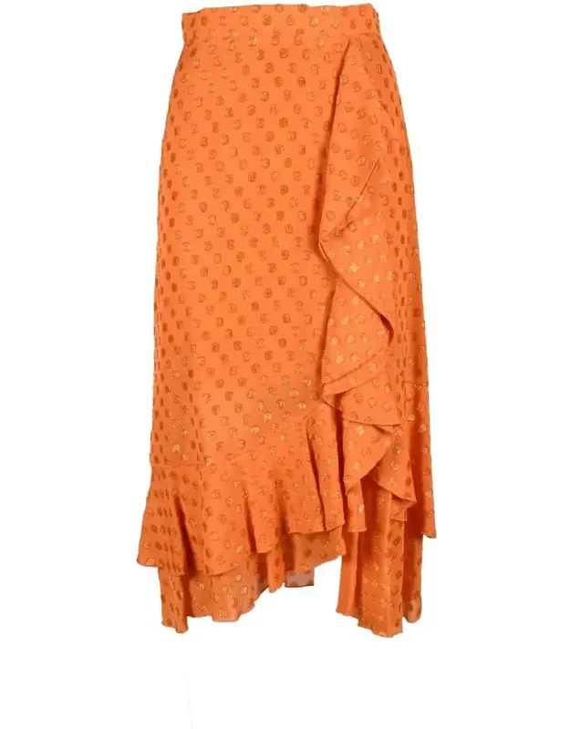 Midi Skirt With Asymmetrical Ruffle