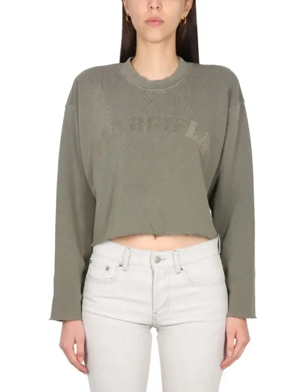 Cropped Sweatshirt With Distinctive Logo And Raw Cut Hem