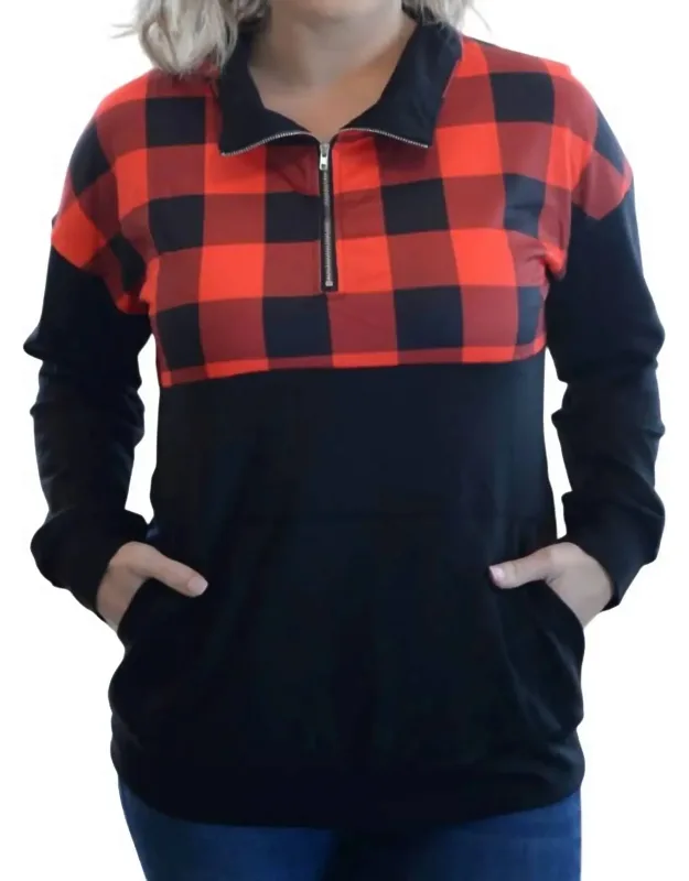 Buffalo Plaid Zip Up Pullover