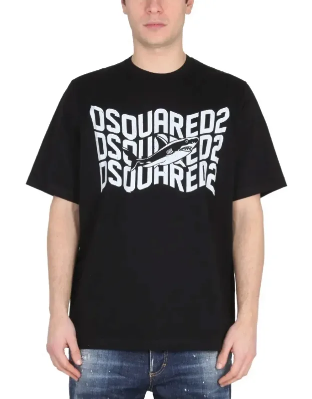 Shark Motif Logo Print T-shirt