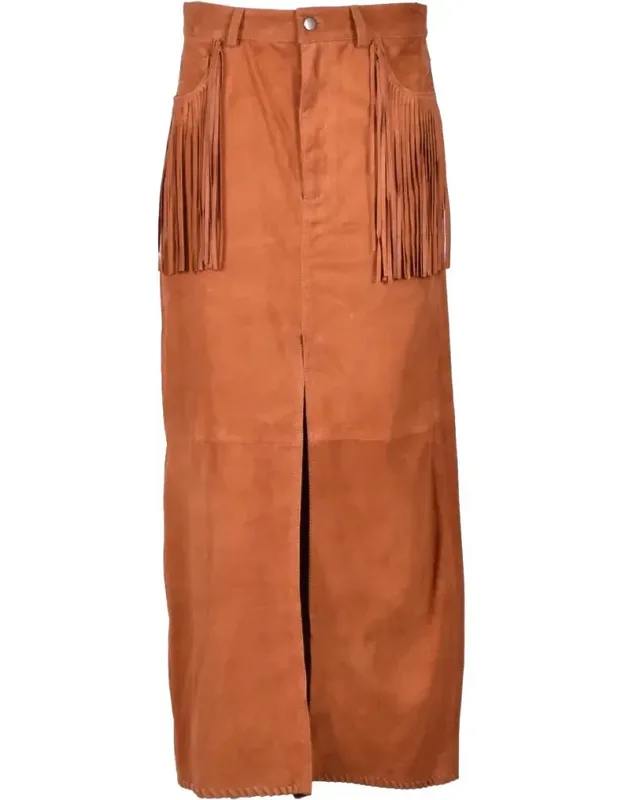 Long Suede Leather Skirt