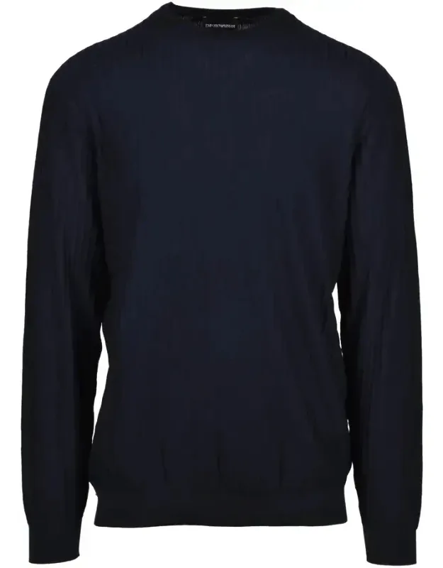 Wool Crew Neck Sweater - Ribbed Texture, Tailored Silhouette