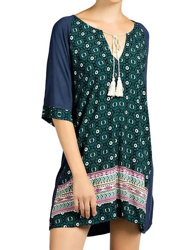 Mixed Print Tassel Tie Dress