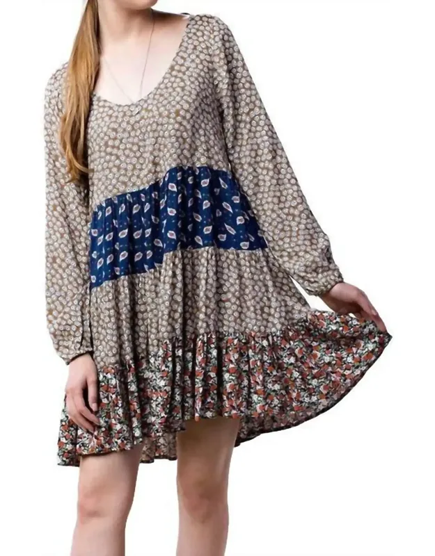 Mixed Print Tie Back Dress