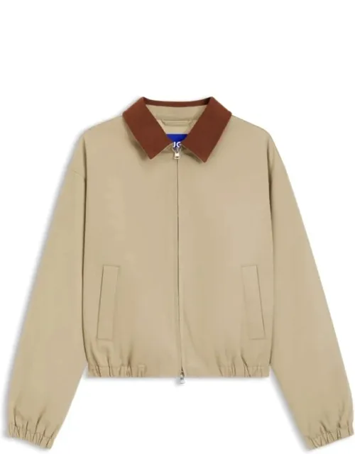 Stretch-cotton Jacket With Contrast Corduroy Collar