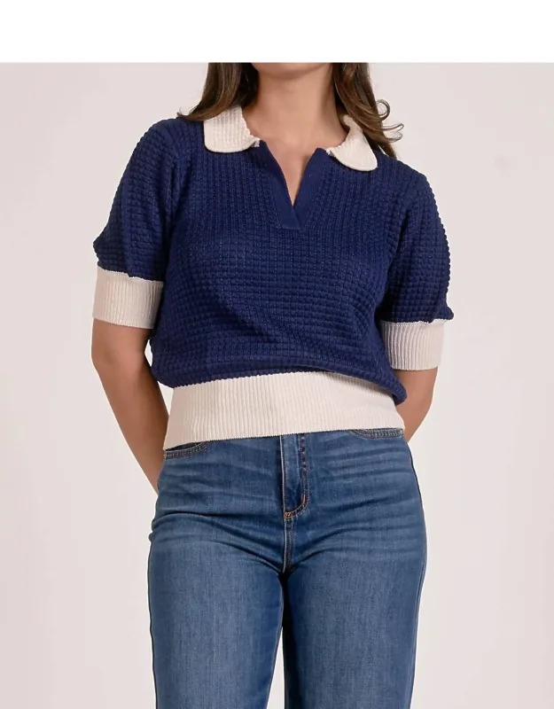 3/4 Sleeve Collar Sweater Top