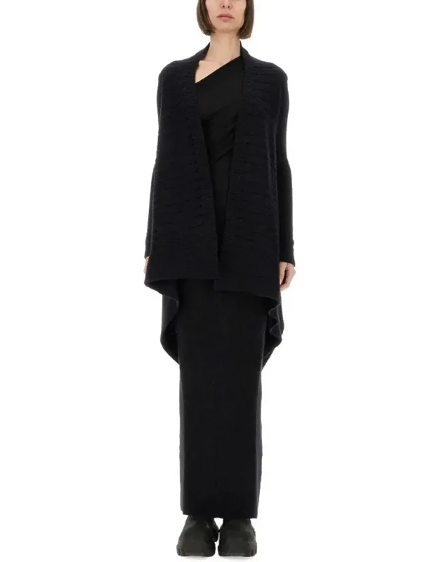 Knitted Cardigan With Intricate Textured Pattern And Asymmetrical Hem