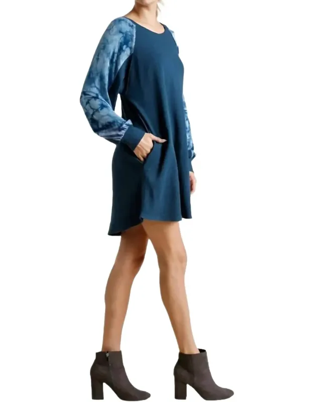 Tie Dye Raglan Sleeve Waffle Knit Dress
