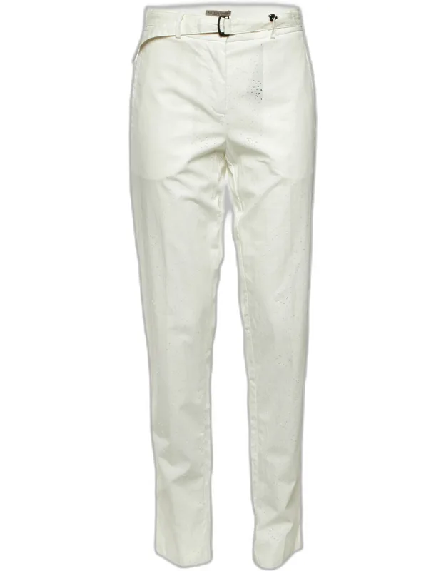 Perforated Cotton Straight Leg Trousers