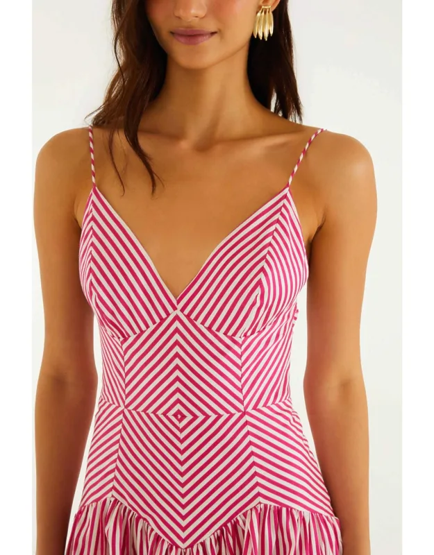 Palm Tree Stripes Cutwork Organic Cotton Midi Dress