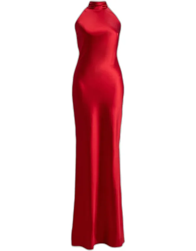 Chilton Stretch Satin Halter Evening Dress