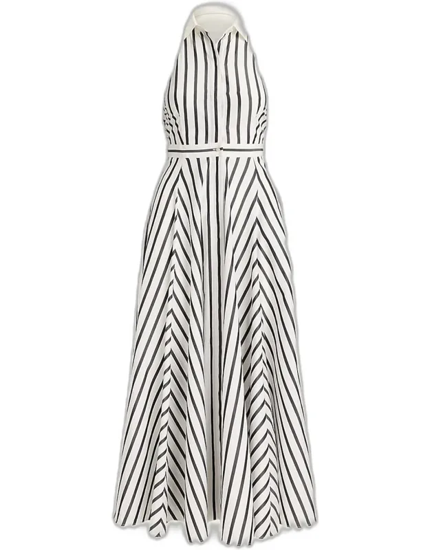 Striped Cotton Halter Maxi Dress