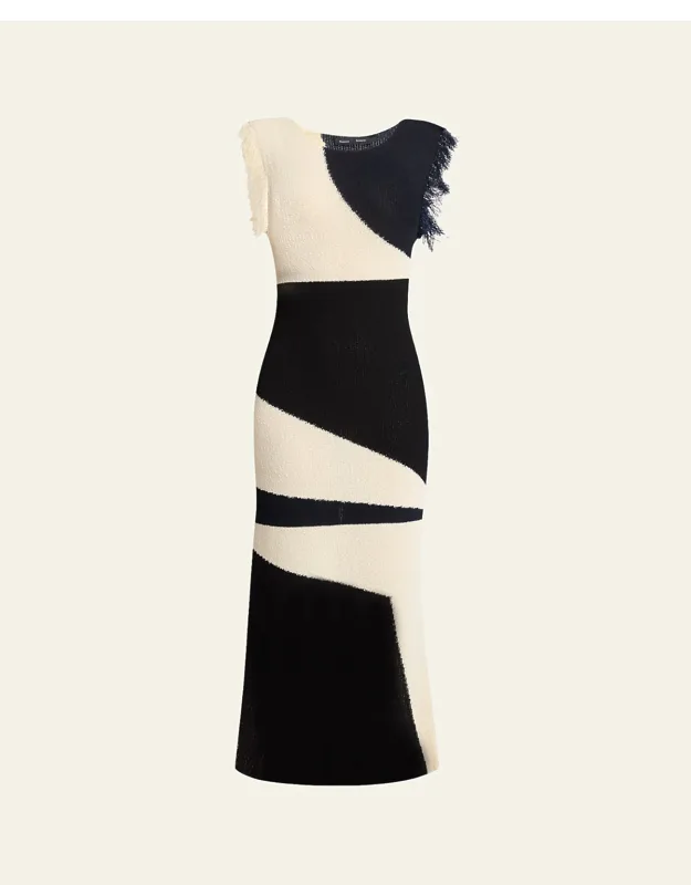 Saskia Intarsia Knit Fringe Trim Dress