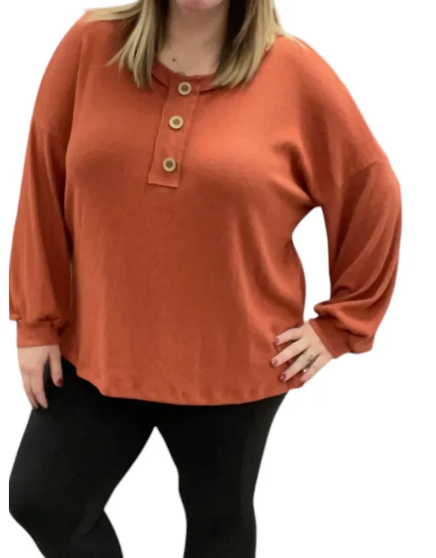 Faux Button Henley Sweater