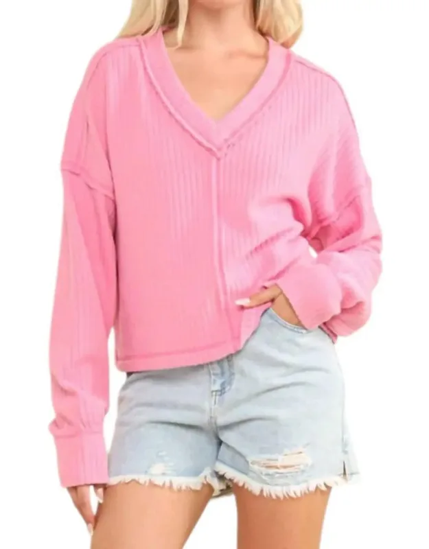 V-neck Raw Hem Cozy Sweater