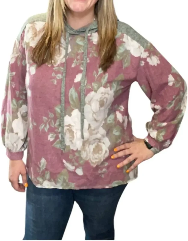 Floral Puff Sleeve Hoodie