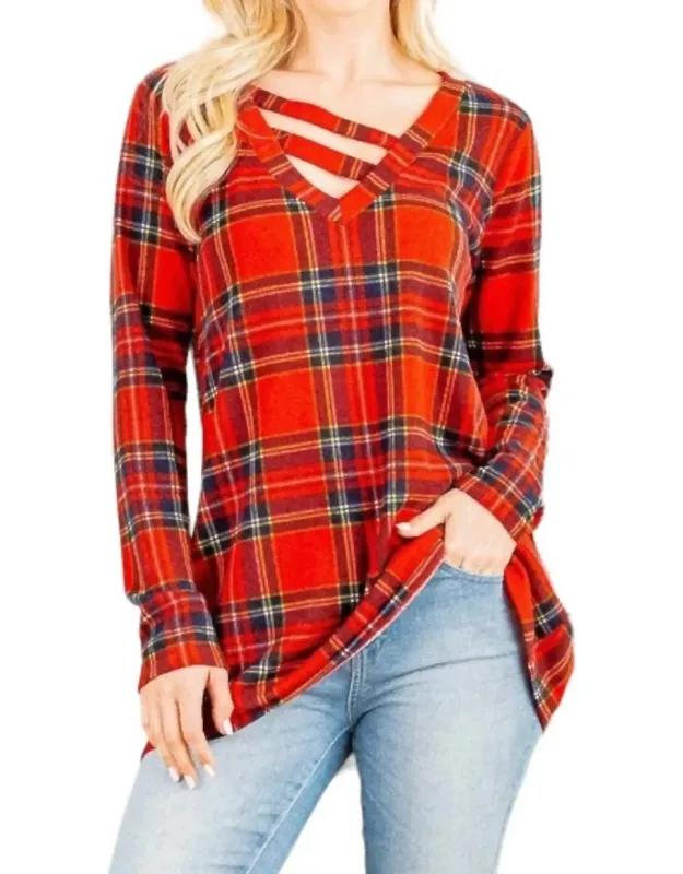 Holiday Plaid Criss Cross Top