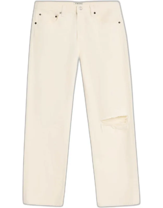 Ripped-knee Straight Leg Five-pocket Jeans