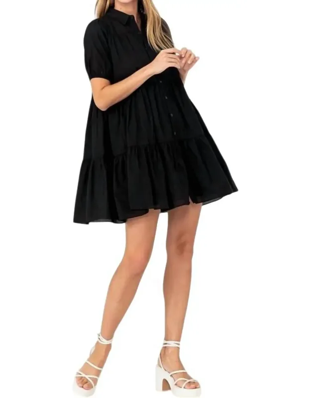 Tiered Mini Dress With Puff Sleeves