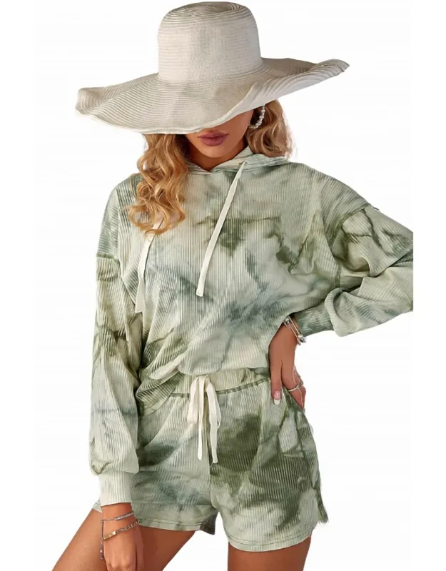 Waffle Tie Dye Hoodie And Short Set