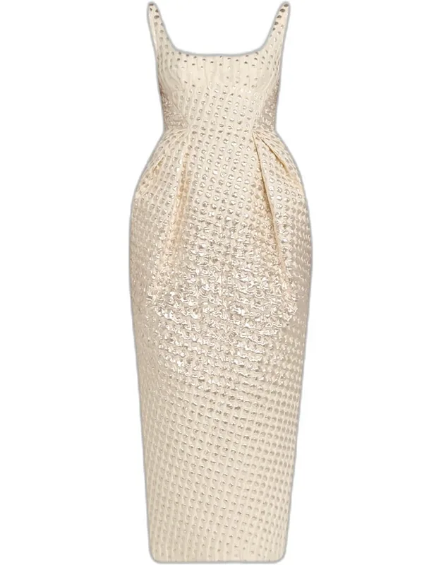 Halftone Wiggle Dot Metallic Jacquard Dress