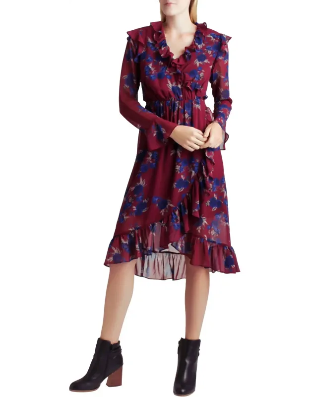Ruffle Hem Faux Wrap Dress