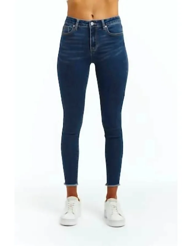 High Rise Fray Hem Skinny Jeans