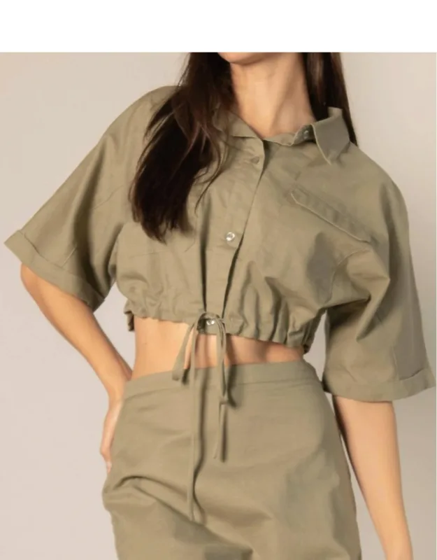 Linen Blend Drawstring Top