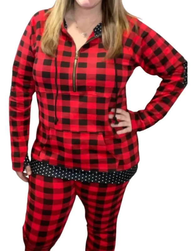 Buffalo Plaid Dot Half Zip Top