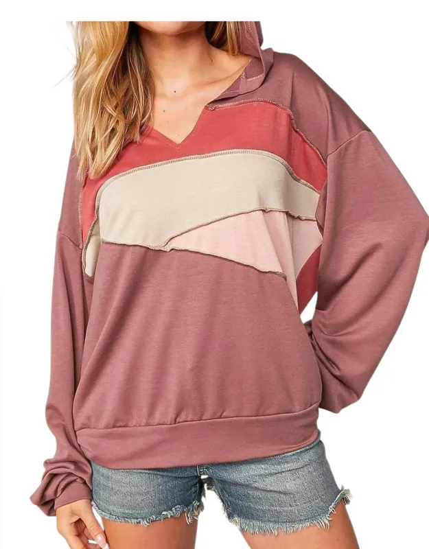 Colorblock V-neck Hoodie